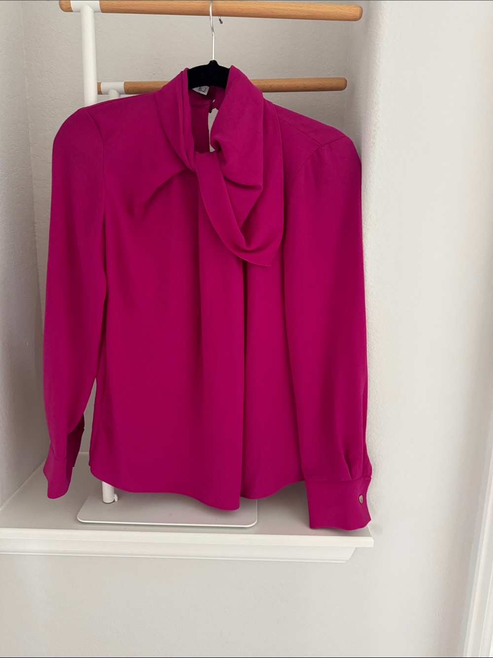 Tie-Neck Long Sleeve Blouse in Fuchsia